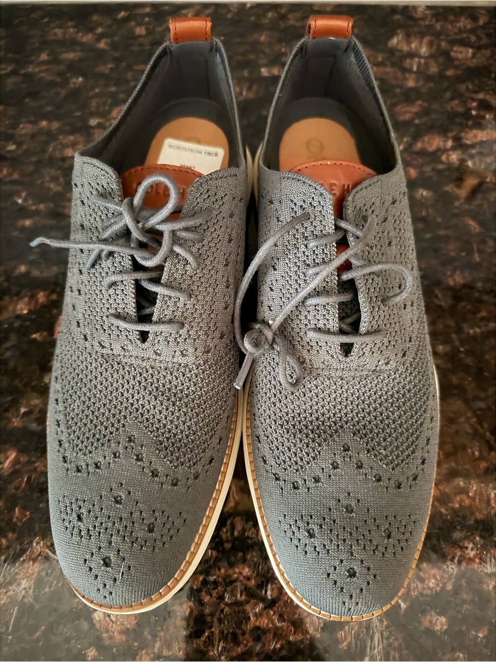 Men's Cole Haan Grey Knit Wingtip Oxford Shoes with Tan Accents